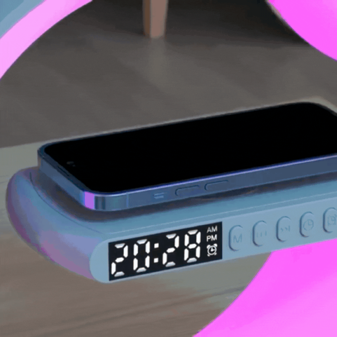 Lampă LED multifuncțională cu boxă, încărcare wireless și RGB