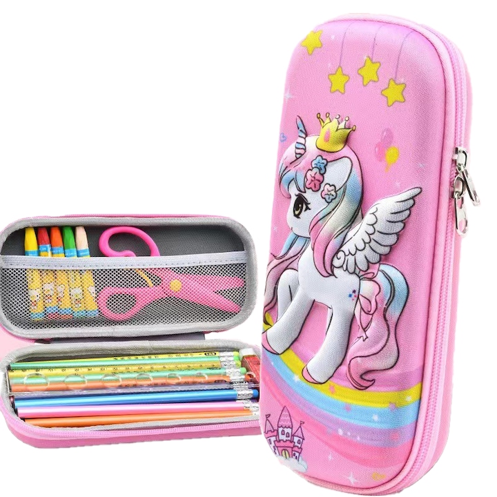 Penar 3D, compartimentat, imagini in relief, inchidere cu fermoar, pentru scoala Unicorn