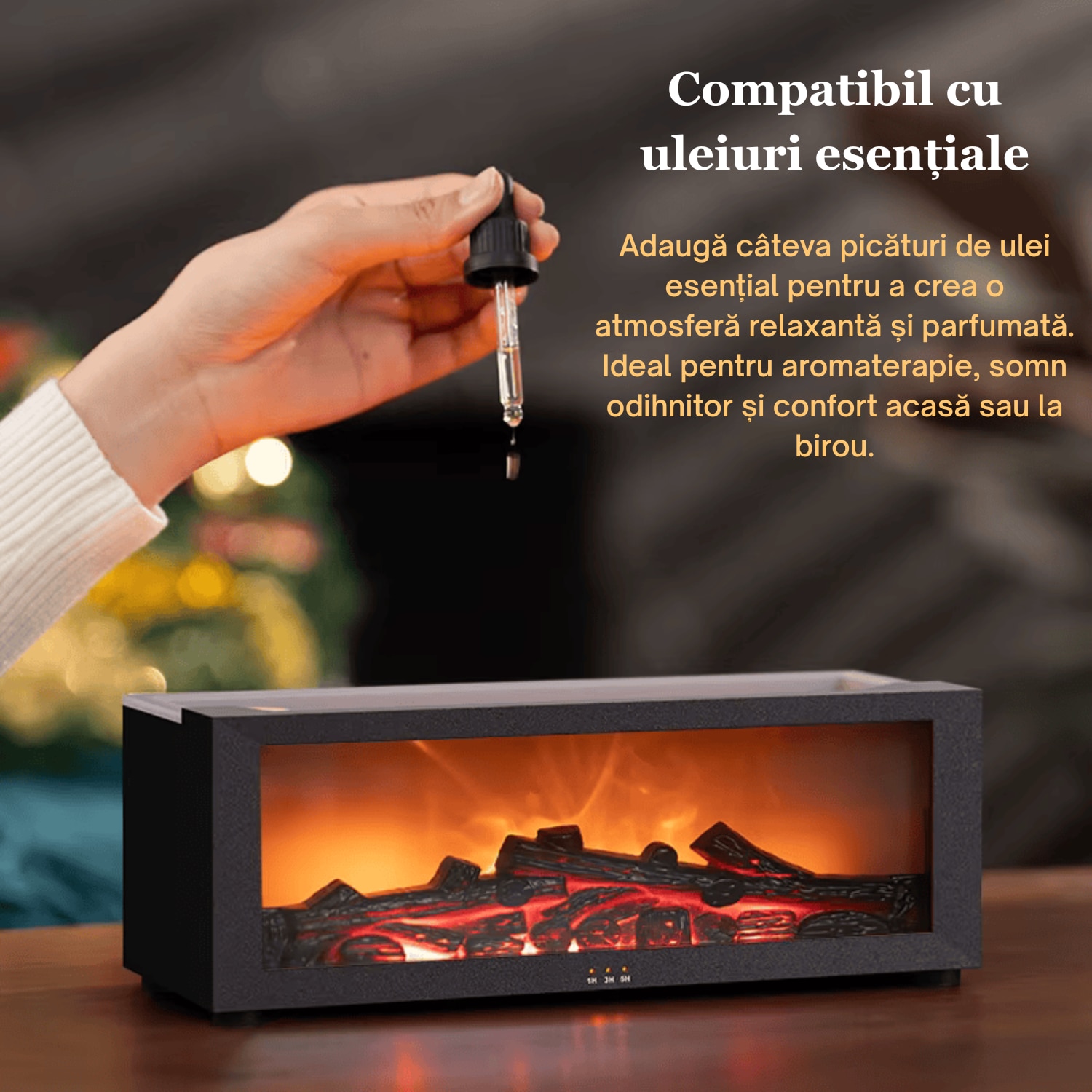 Difuzor Aromaterapie cu Efect de Flacara de Tip Semineu